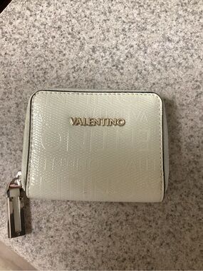Valentino Cream Embossed Zip Wallet with Gold Logo